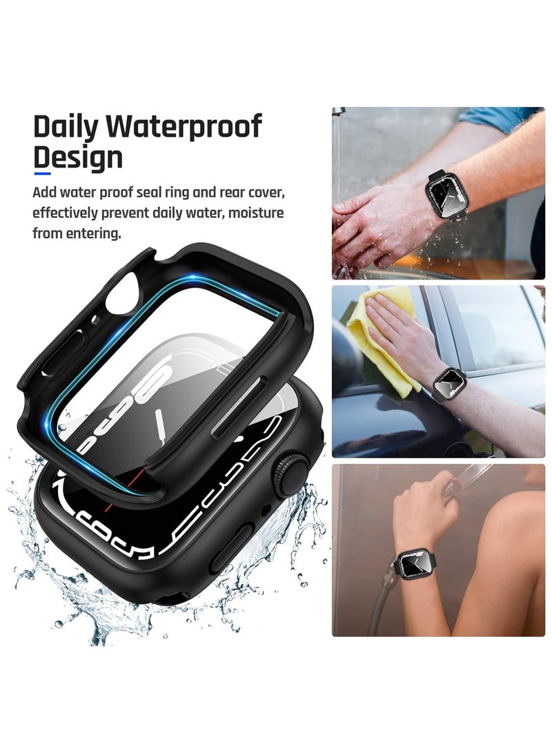 علبة مقاومة للماء مع واقي شاشة زجاجي مقسى لـ Apple Watch SE Series 6/5/4 44 مم ، 360 غطاء حماية تغطية كاملة لـ IWatch 44mm ، أسود - Image 3