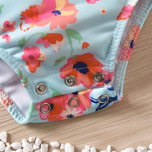 Aalizzwell Newborn Infant Baby Girls One Piece Long Sleeve Swimsuit Floral Bathing Suit Swimwear Beach Wear 0-3 Months Blue - Image 5