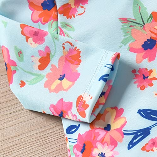 Aalizzwell Newborn Infant Baby Girls One Piece Long Sleeve Swimsuit Floral Bathing Suit Swimwear Beach Wear 0-3 Months Blue - Image 4