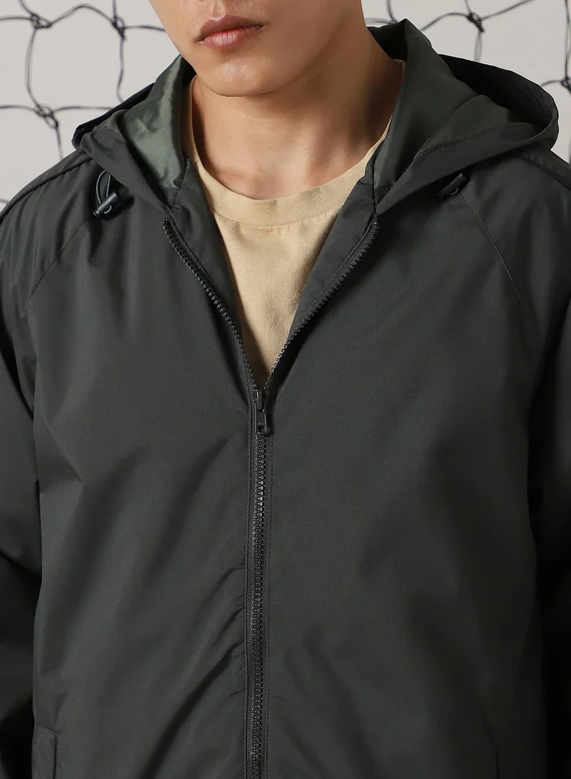 هوبرهولمي Men's Dark Green 100% Polyester Printed Oversized Jacket