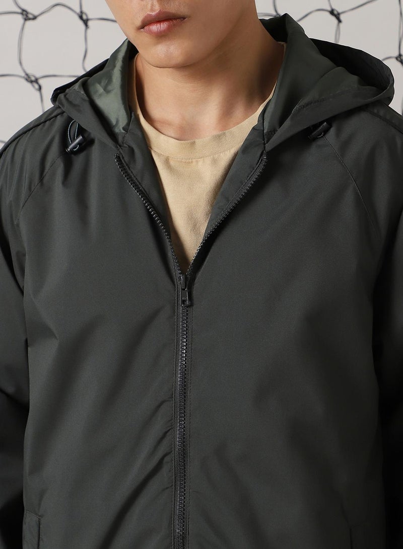 Hubberholme Men's Dark Green 100% Polyester Printed Oversized Jacket - Image 5