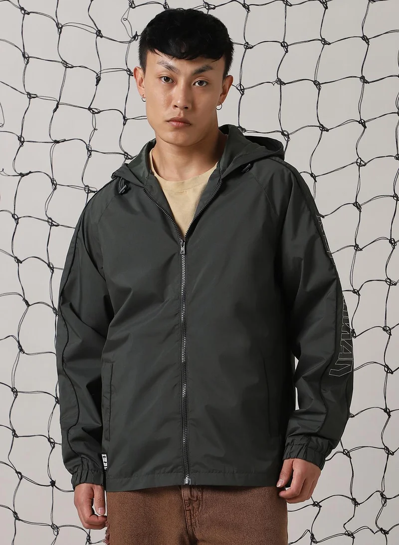 هوبرهولمي Men's Dark Green 100% Polyester Printed Oversized Jacket
