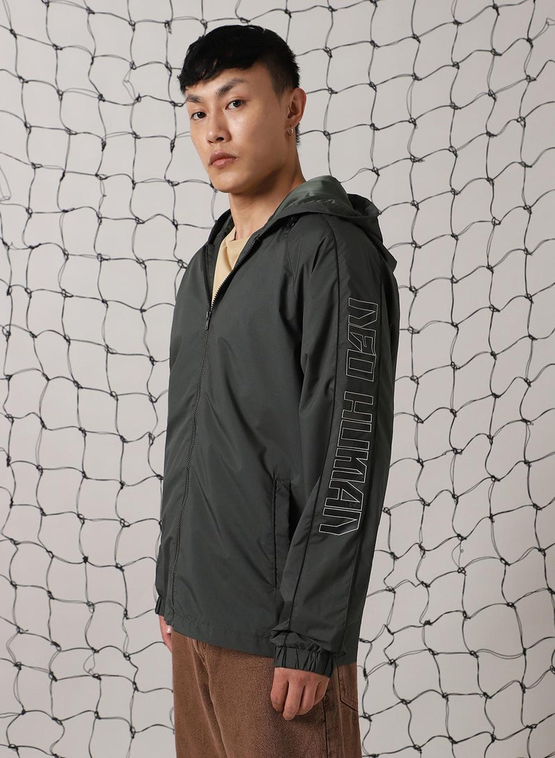 Hubberholme Men's Dark Green 100% Polyester Printed Oversized Jacket - Image 2