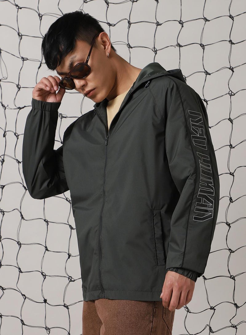 Hubberholme Men's Dark Green 100% Polyester Printed Oversized Jacket - Image 1