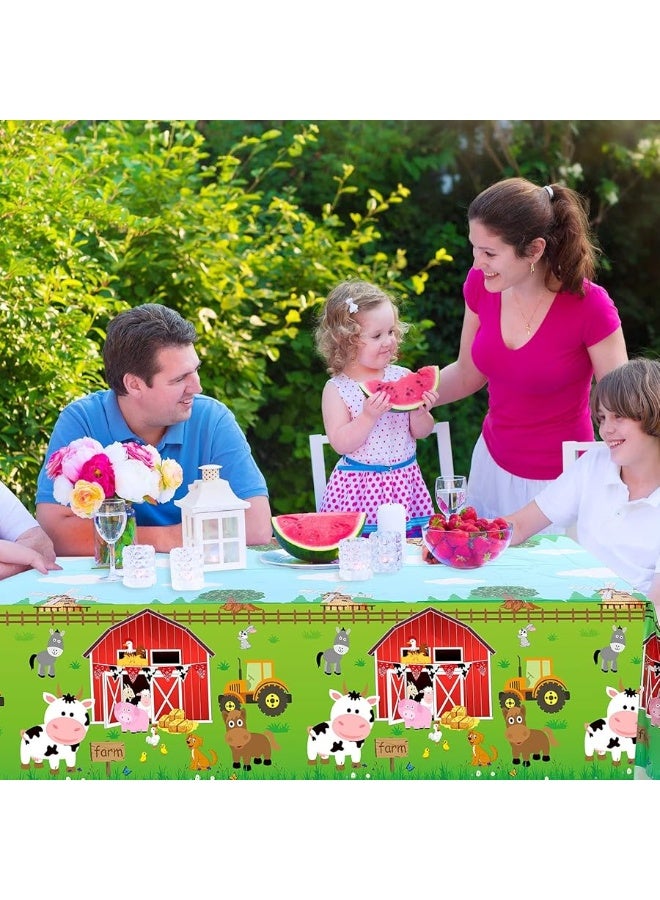 Kasyat Farm Animals Party Tablecloth Farmhouse Disposable Plastic Table Cover Barnyard Farm Animal Theme Party Decorations for Picnics Baby Shower Boys Girls Birthday Party Supplies, 108 x 54 Inch - Image 1
