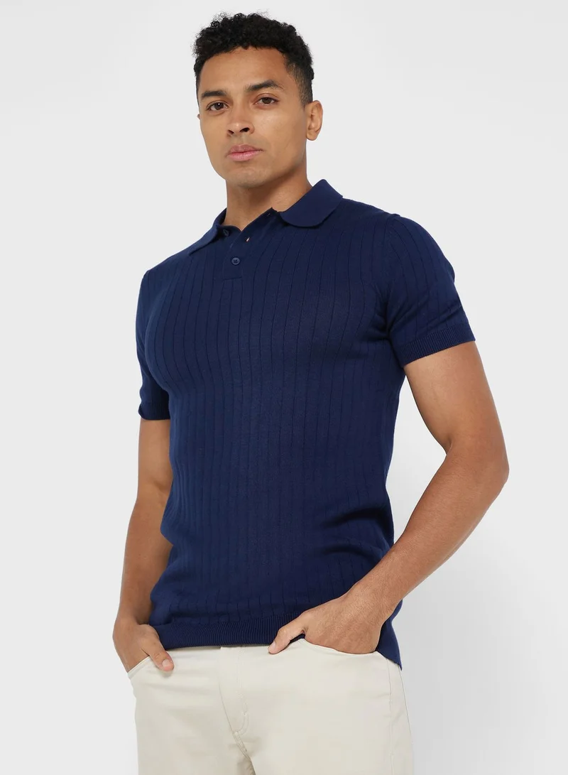 Robert Wood Rib Knit Polo Shirt