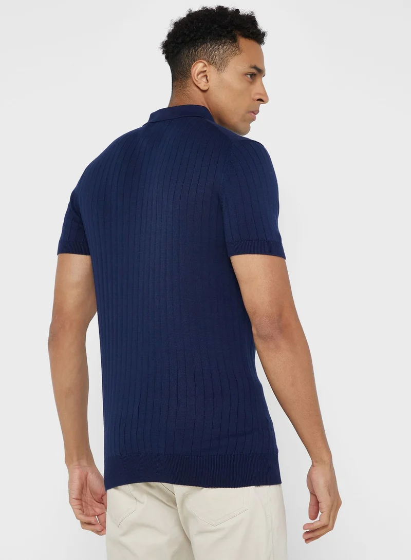 Robert Wood Rib Knit Polo Shirt