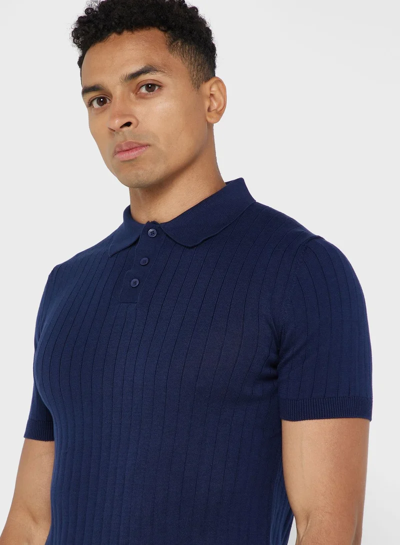 Robert Wood Rib Knit Polo Shirt