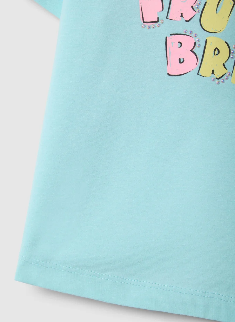 Ovs  OVS Girls' Blue Cotton T-Shirt, Regular Fit With Text for Women | Best Price UAE