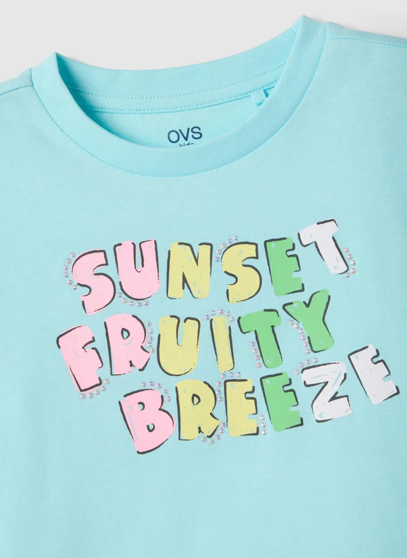 Ovs  OVS Girls' Blue Cotton T-Shirt, Regular Fit With Text for Women | Best Price UAE