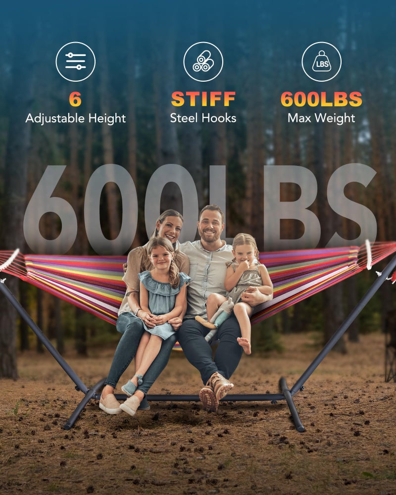 EveryFun Double Hammock with Heavy-Duty Steel Stand,Portable,Easy Assembly,600lbs Weight Capacity,Suit for Indoor,Yard,Camping,or Outdoor - Image 2