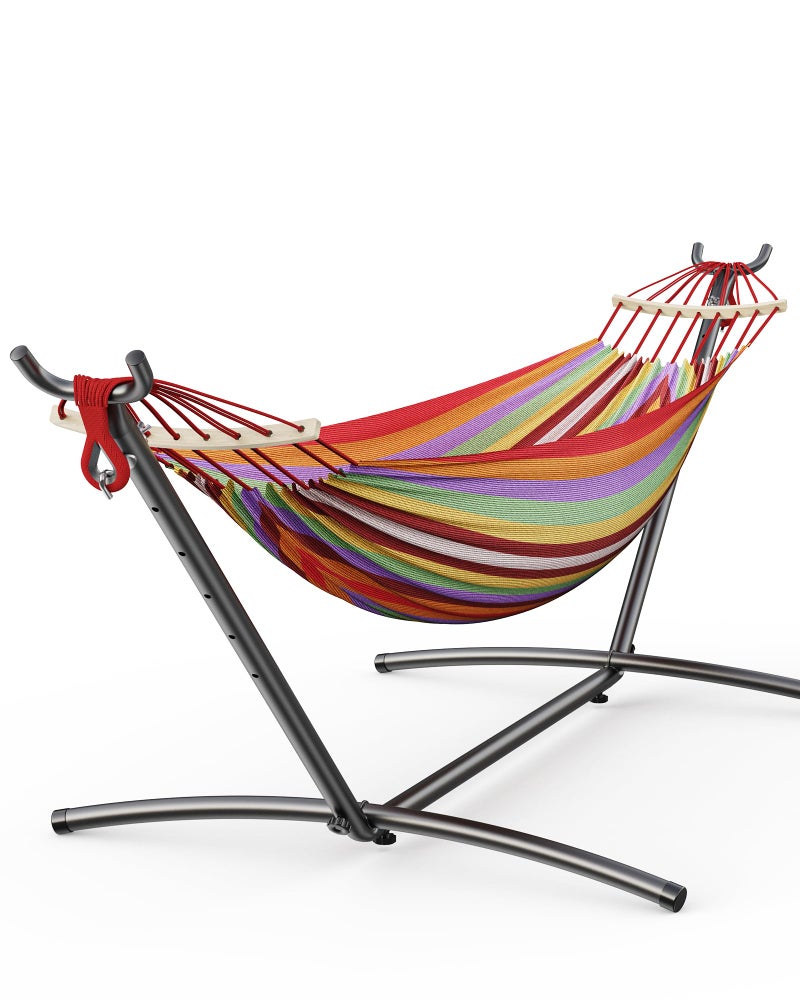 EveryFun Double Hammock with Heavy-Duty Steel Stand,Portable,Easy Assembly,600lbs Weight Capacity,Suit for Indoor,Yard,Camping,or Outdoor - Image 1