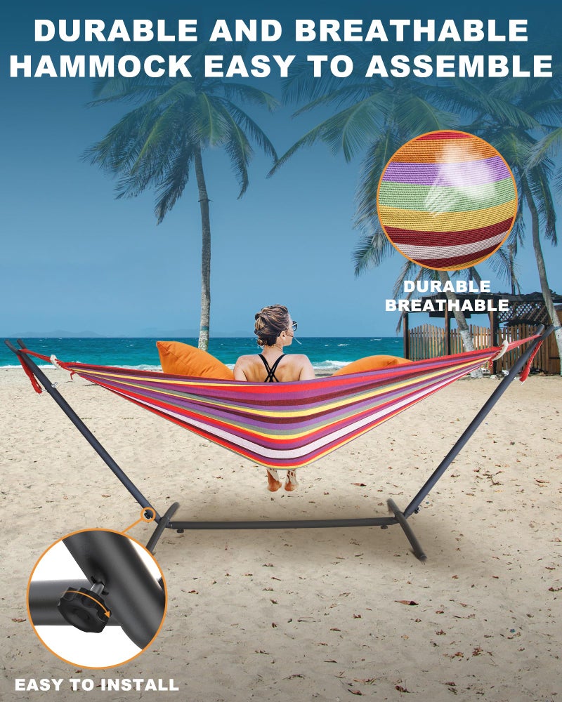 EveryFun Double Hammock with Heavy-Duty Steel Stand,Portable,Easy Assembly,600lbs Weight Capacity,Suit for Indoor,Yard,Camping,or Outdoor - Image 4