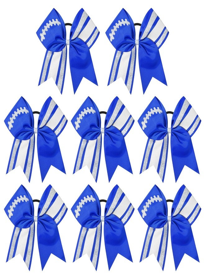 DEEKA 8 PCS Football Cheer Bows with Glitter Laces and Stripes Cheerleader Sports Team Bows Elastic Band for Cheerleading Girls (Royal Blue+Glitter Silver/White) - Image 1