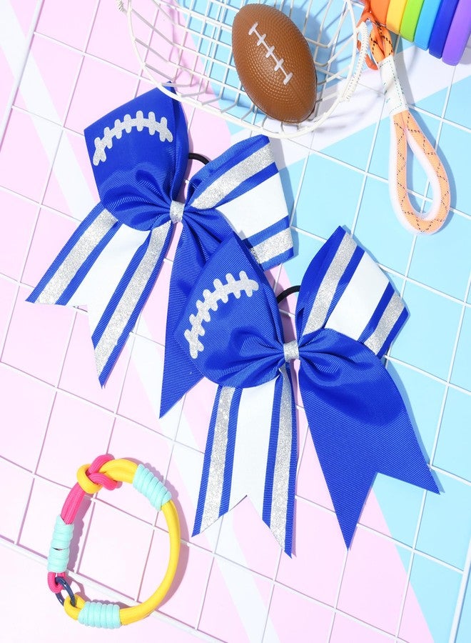 DEEKA 8 PCS Football Cheer Bows with Glitter Laces and Stripes Cheerleader Sports Team Bows Elastic Band for Cheerleading Girls (Royal Blue+Glitter Silver/White) - Image 5