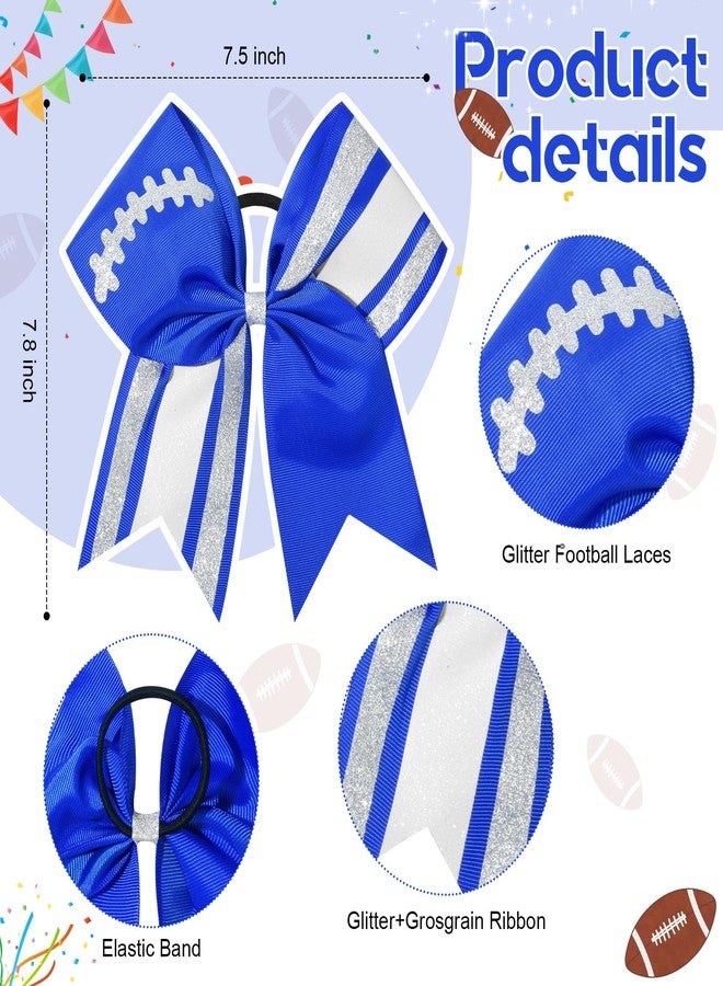 DEEKA 8 PCS Football Cheer Bows with Glitter Laces and Stripes Cheerleader Sports Team Bows Elastic Band for Cheerleading Girls (Royal Blue+Glitter Silver/White) - Image 2