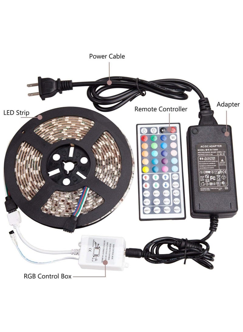 5050 RGB LED Strip Multi Color Mode 150 LEDs IP65 Waterproof Dustproof Waterproof Strip Light with Remote, for Indoor/Outdoor Room Ceiling, 5m, 5.0m