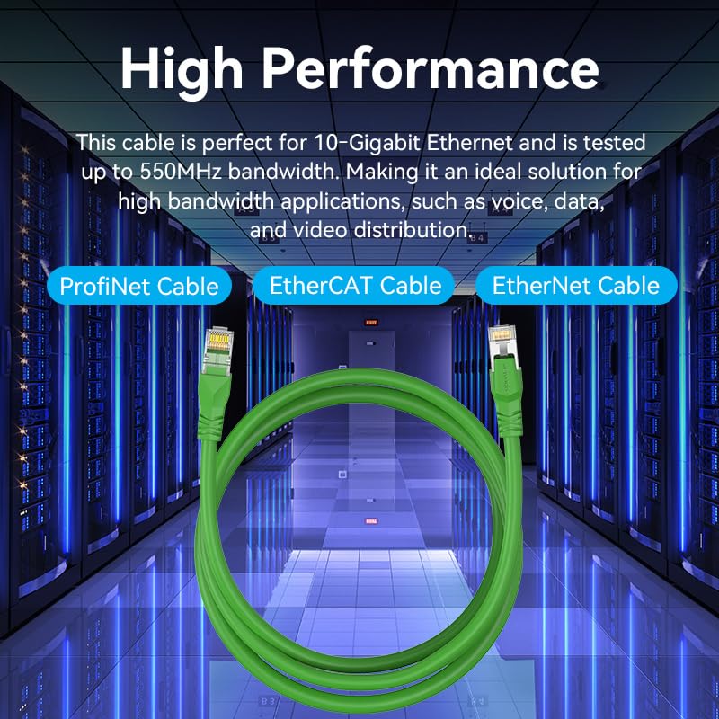 فينشن كابل إيثرنت صناعي مرن من VENTION Cat.6A SFTP لـ ProfiNet وEtherCat وEtherNet، كابل توصيل بسرعة نقل 10 جيجابت في الثانية، موصل نحاسي خالٍ من الأكسجين (Cat.6a SFTP، أخضر، 1 متر) - Image 2