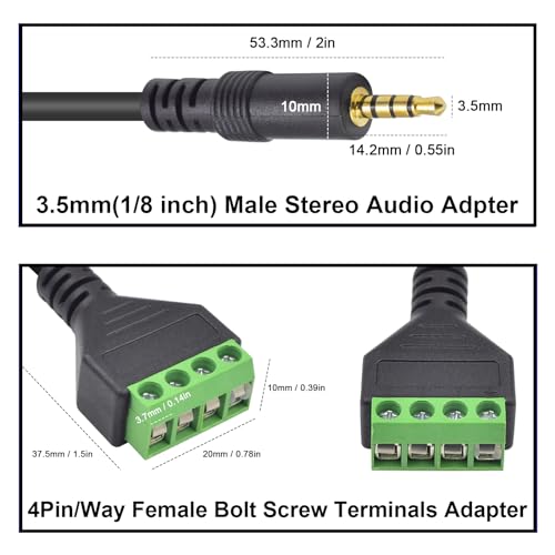 Poyiccot 3.5mm Speaker Wire Adapter, 3.5mm (1/8") 4 Pole Stereo TRRS Male Jack to AV 4 Screw Terminal Block Balun Connectors Cable 30cm (1/8inch/ 4pin) - Image 3