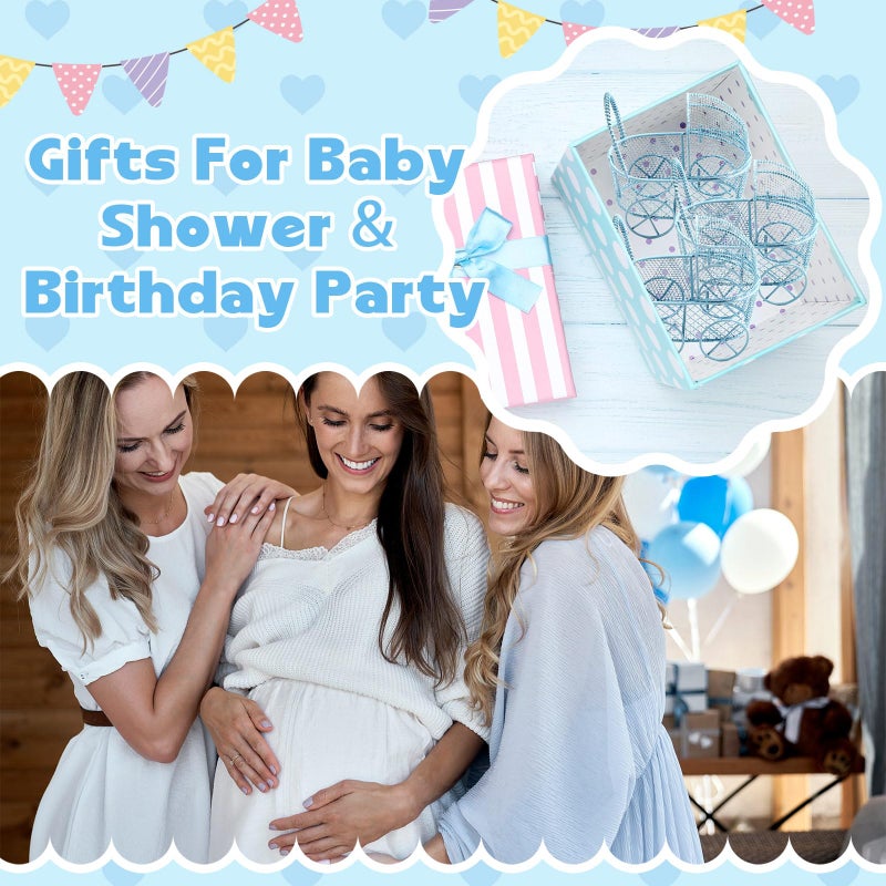 Threehoney 24 Pcs Baby Shower Mini Carriage Decoration Blue Metal Wired Fillable Candy Stroller Baby Shower Table Centerpiece for Guest Gender Reveal Wedding Party Favor Gift - Image 4