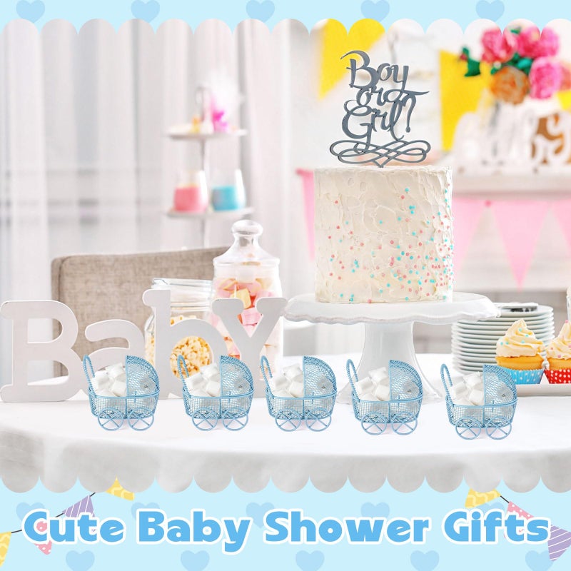 Threehoney 24 Pcs Baby Shower Mini Carriage Decoration Blue Metal Wired Fillable Candy Stroller Baby Shower Table Centerpiece for Guest Gender Reveal Wedding Party Favor Gift - Image 5