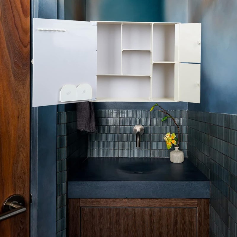 PGen PGen Medium Size Size 16x18x45 Ivory Bathroom Organizer 3 Door Luxury Acrylic Cabinet Bathroom Mirror Storage Cabinet Wash Basin Kitchen Storage Medicine Beauty Product Organizer  - Image 3