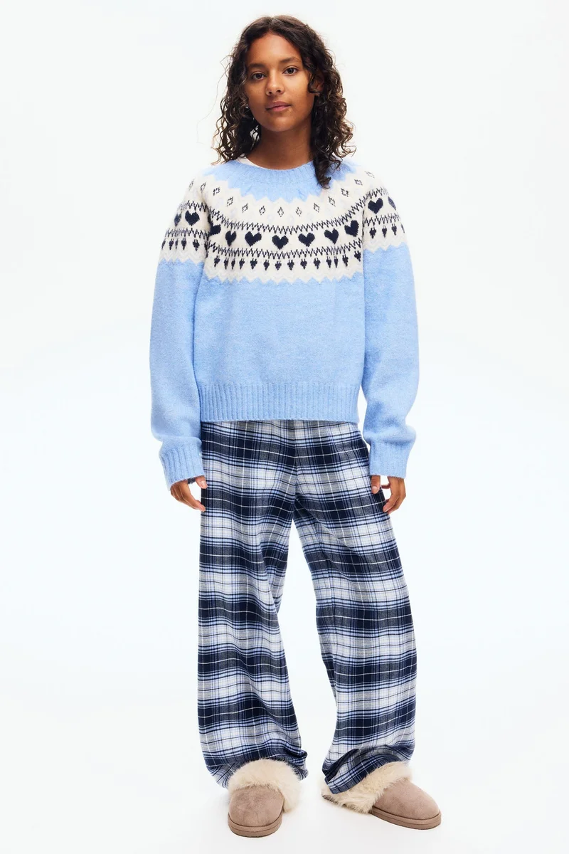 اتش اند ام بنطلون من قماش بوبلين قطني