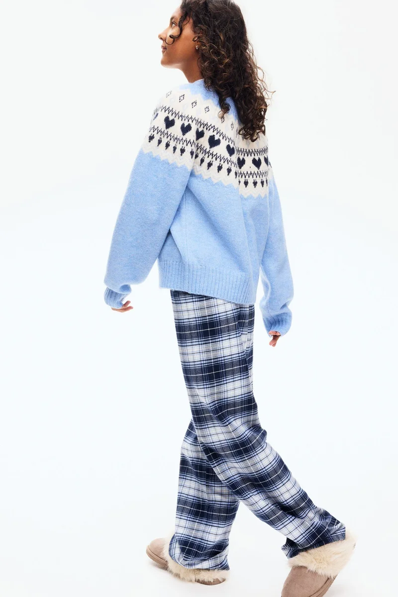 اتش اند ام بنطلون من قماش بوبلين قطني