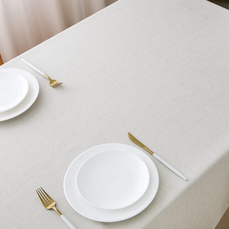 NLMUVW White Linen Table Cloth for Rectangle Rustic Textured Tablecloth Water Resistant Farmhouse Decorative Table Cover for Kitchen Dining Cafe 54 x 78 Inch - Image 2
