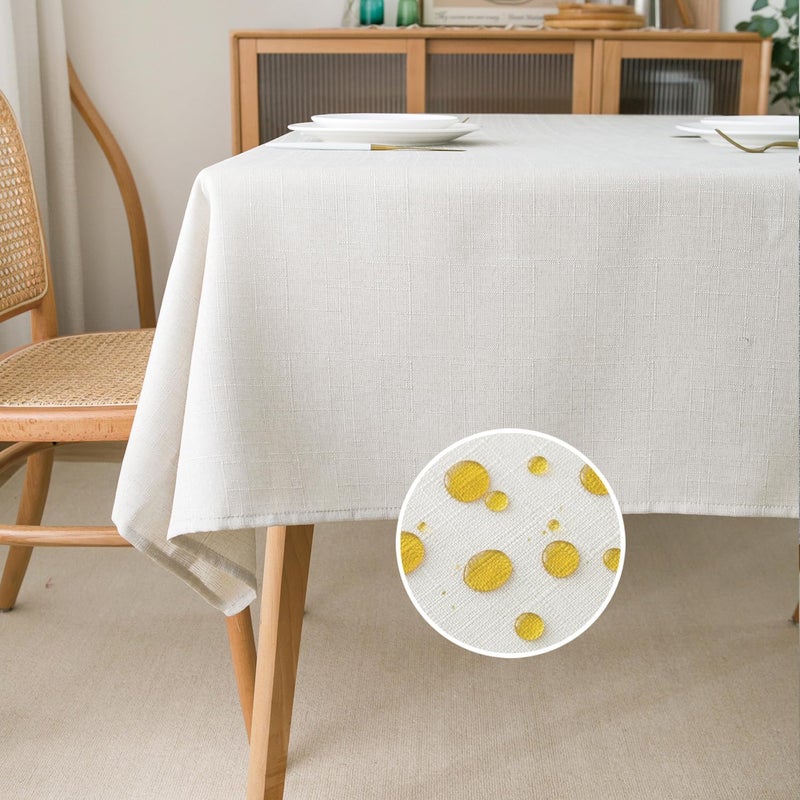 NLMUVW White Linen Table Cloth for Rectangle Rustic Textured Tablecloth Water Resistant Farmhouse Decorative Table Cover for Kitchen Dining Cafe 54 x 78 Inch - Image 1