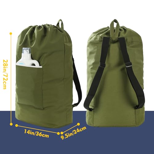 GORISEN Canvas Laundry bag Washable Laundry backpack Adjustable Straps Large Front Pocket Drawstring Closure ARMY GREEN XLarge - Image 3