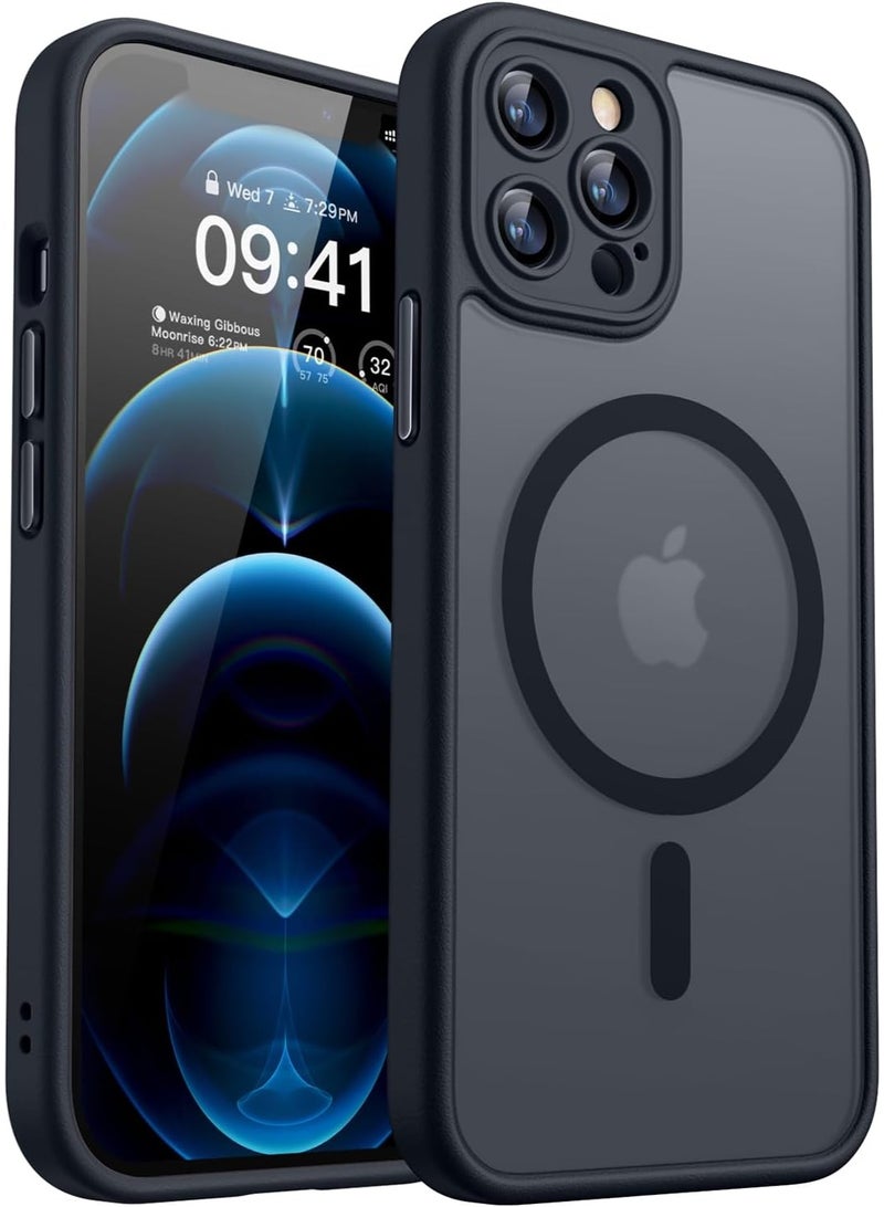 ESCASE Magnetic Cover for iPhone 12 Pro Max 6.7 Inch, MagSafe Compatible, Full Camera Protection, Translucent Matte Slim Protective Shockproof Case, Black - Image 1