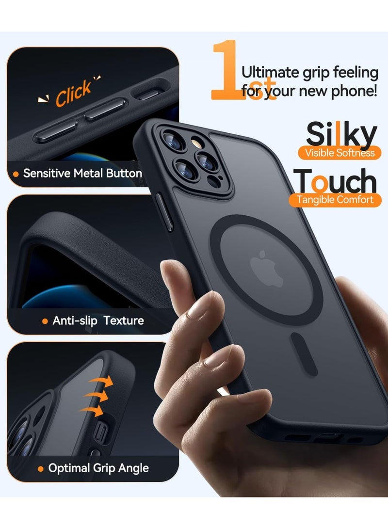 ESCASE Magnetic Cover for iPhone 12 Pro Max 6.7 Inch, MagSafe Compatible, Full Camera Protection, Translucent Matte Slim Protective Shockproof Case, Black - Image 5