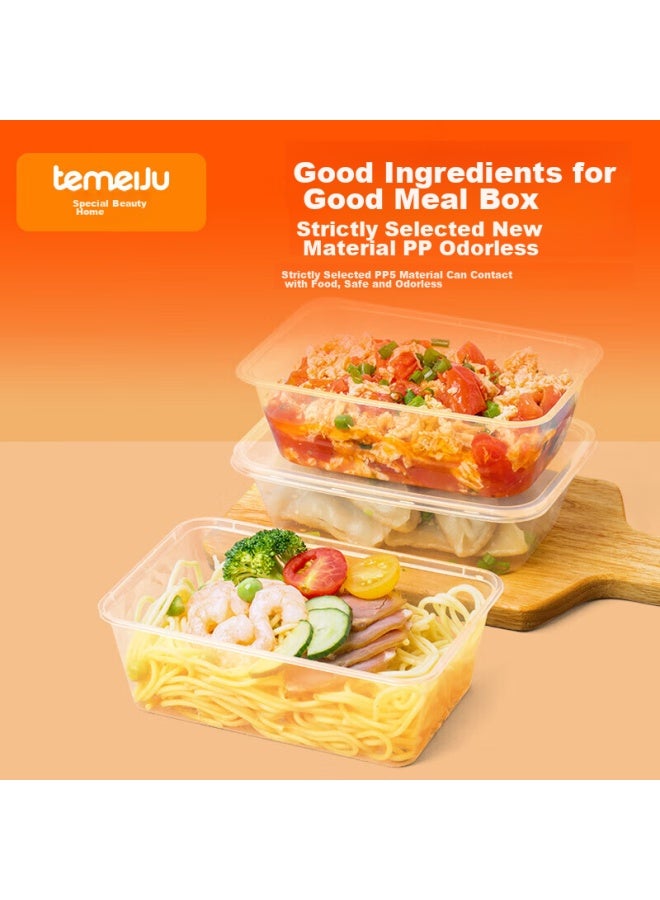 Temeiju Disposable Rectangular Transparent Plastic Food Containers, Thickened With Lids, Takeout Boxes, Tableware, 50 Sets, 1000 Pieces - Image 1