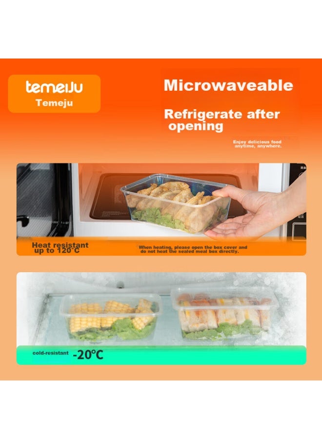 Temeiju Disposable Rectangular Transparent Plastic Food Containers, Thickened With Lids, Takeout Boxes, Tableware, 50 Sets, 1000 Pieces - Image 2