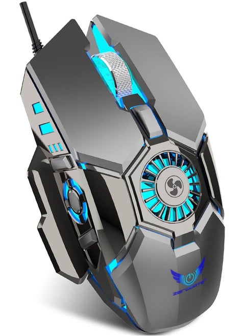 Cooling Fan Gaming Mouse USB Wired RGB Illuminated 7 Buttons 6400DPI Ergonomic Design Computer Mouse Gamer Macro Programming for Laptop PUBG PC