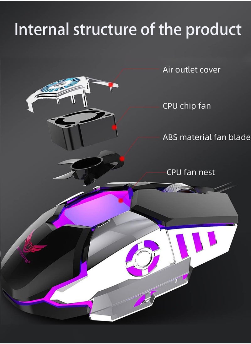 ZECODRTE - Cooling Fan Gaming Mouse USB Wired RGB Illuminated 7 Buttons 6400DPI Ergonomic Design Computer Mouse Gamer Macro Programming for Laptop PUBG PC - Image 1
