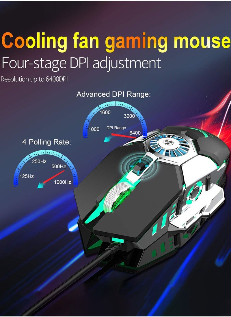ZECODRTE - Cooling Fan Gaming Mouse USB Wired RGB Illuminated 7 Buttons 6400DPI Ergonomic Design Computer Mouse Gamer Macro Programming for Laptop PUBG PC - Image 1