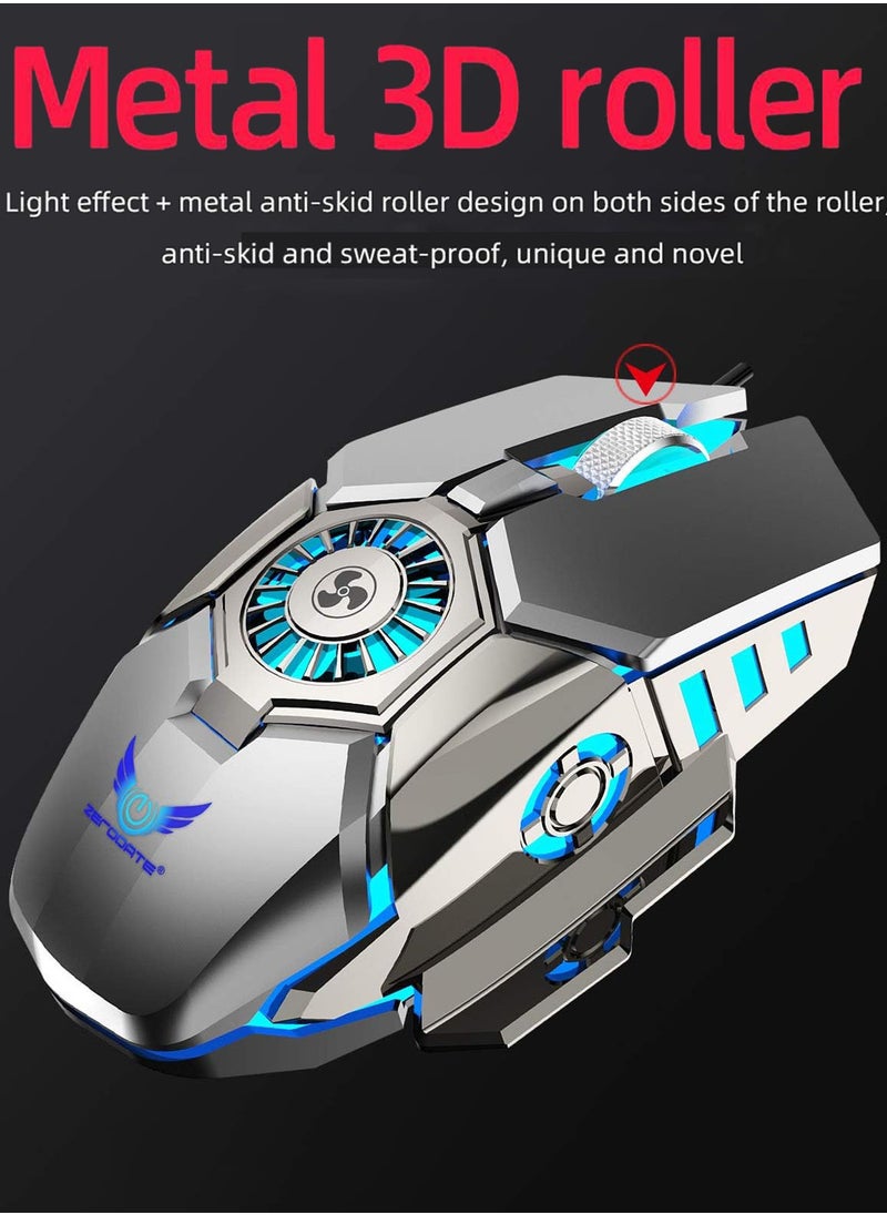 ZECODRTE - Cooling Fan Gaming Mouse USB Wired RGB Illuminated 7 Buttons 6400DPI Ergonomic Design Computer Mouse Gamer Macro Programming for Laptop PUBG PC - Image 1