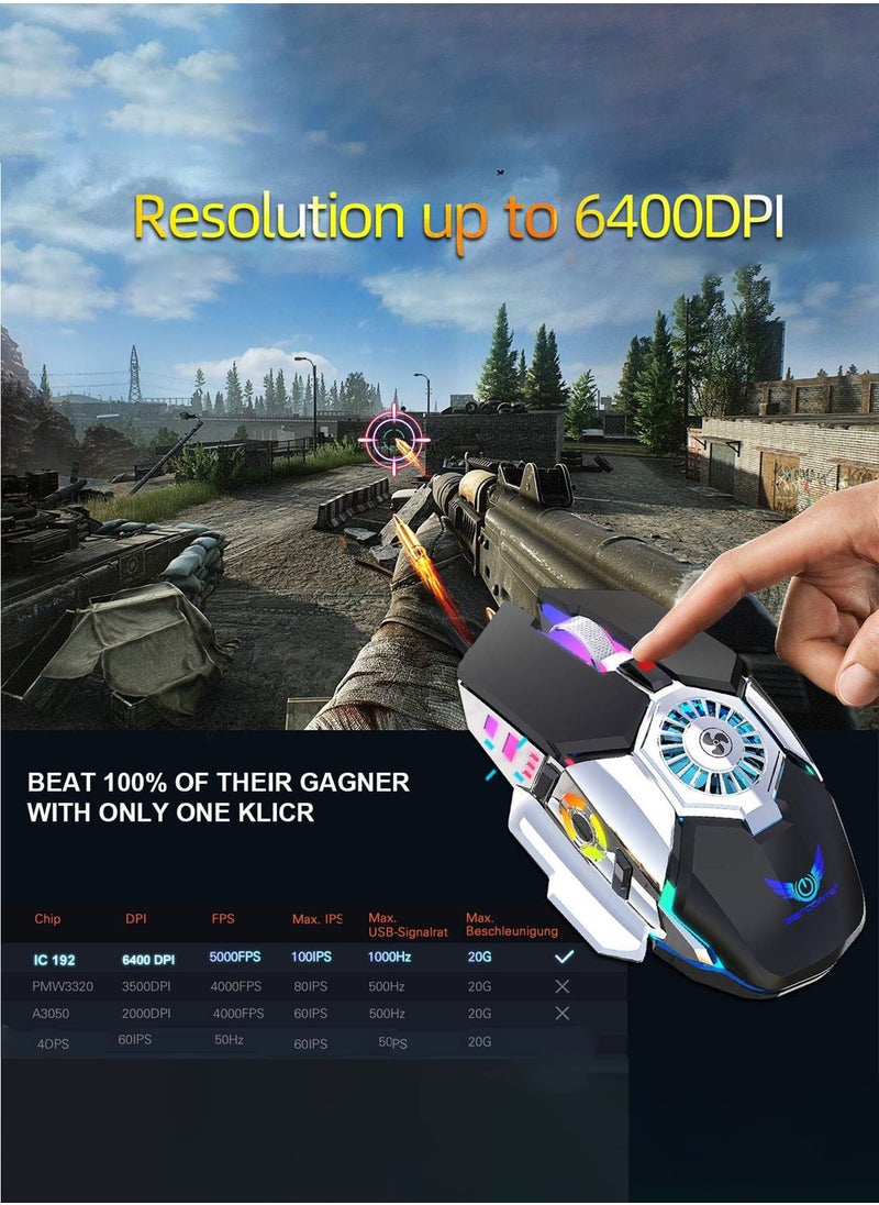ZECODRTE - Cooling Fan Gaming Mouse USB Wired RGB Illuminated 7 Buttons 6400DPI Ergonomic Design Computer Mouse Gamer Macro Programming for Laptop PUBG PC - Image 1