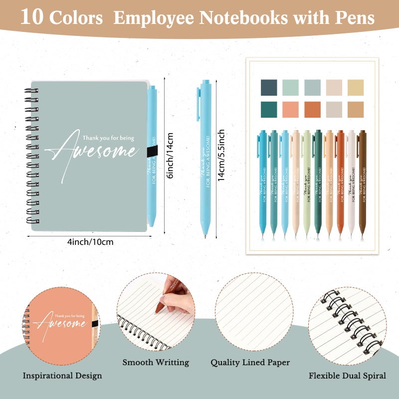 Honoson 10 Sets Spiral Notebook Sets Bulk Thank You Gift for Employee Appreciation Thank You for Being Awesome Inspirational Notepads Bamboo Pen for Teacher Nurse Staff Student(Soothing Morandi Color) - Image 2