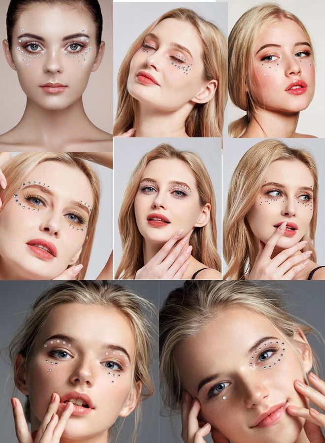 ملصقات تاتو الوجة والجسم ذاتية اللصق احجار كريستالية لامعة ولؤلؤ مناسبة لتزيين الوجه والجسم والأظافر - Image 5