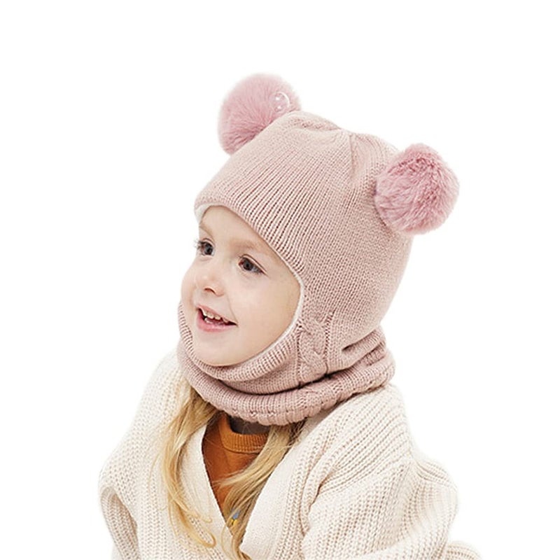 Scarf Woolen Earflap Hood Warm Skull Knit CapsCrochet Earflap Pilot Hats Beanie Cap for Toddlers Baby Girls and Boys Hat6Pink