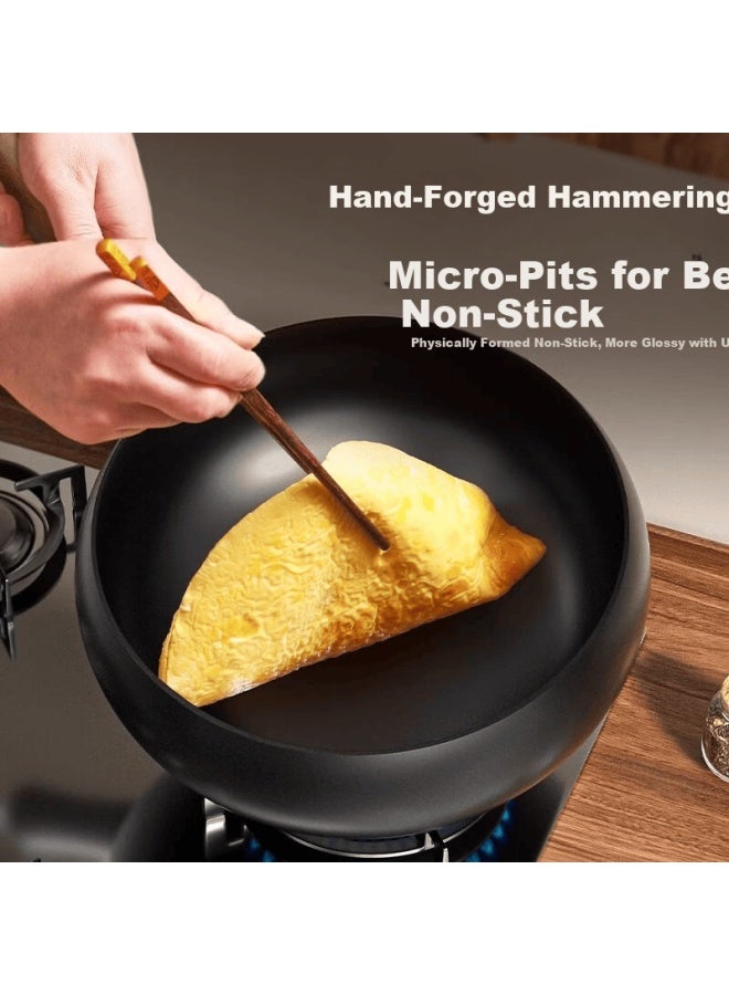 Nintaus Hammered Small Stir-fry Iron Pan Non-coated Non-stick Frying Pan Induction Cooker Compatible Flat Bottom 20cm With Lid And Spatula - Image 5