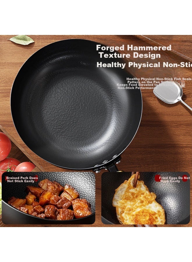 Nintaus Hammered Small Stir-fry Iron Pan Non-coated Non-stick Frying Pan Induction Cooker Compatible Flat Bottom 20cm With Lid And Spatula - Image 1