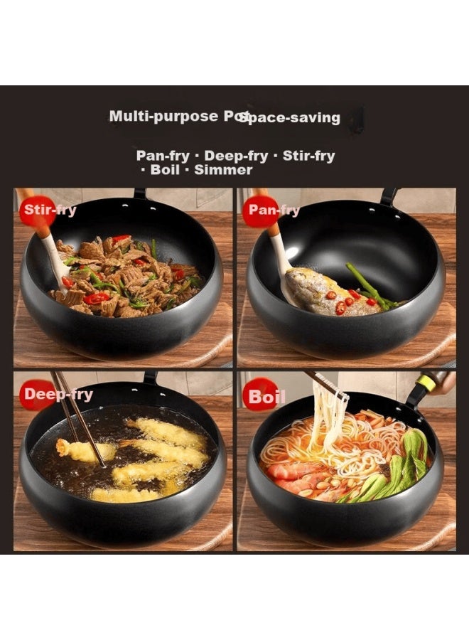 Nintaus Hammered Small Stir-fry Iron Pan Non-coated Non-stick Frying Pan Induction Cooker Compatible Flat Bottom 20cm With Lid And Spatula - Image 4