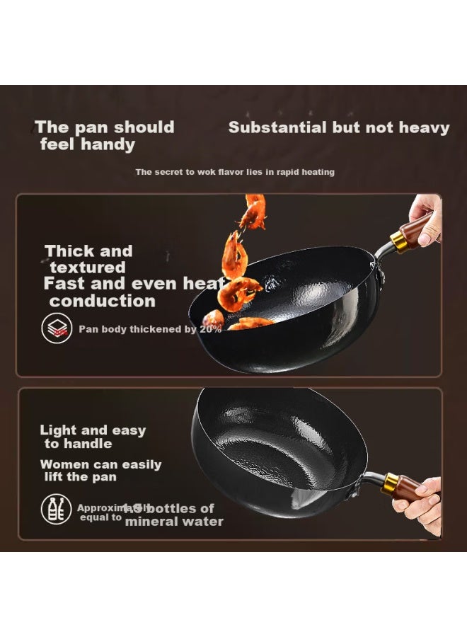 Nintaus Hammered Small Stir-fry Iron Pan Non-coated Non-stick Frying Pan Induction Cooker Compatible Flat Bottom 20cm With Lid And Spatula - Image 3