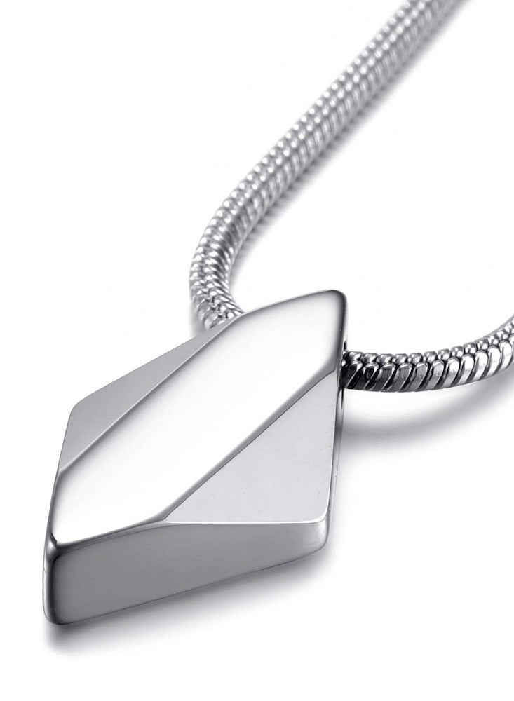 Luxurious Diamond-Shaped Tungsten Pendant with Stainless Steel Snake Chain Necklace  - Image 1