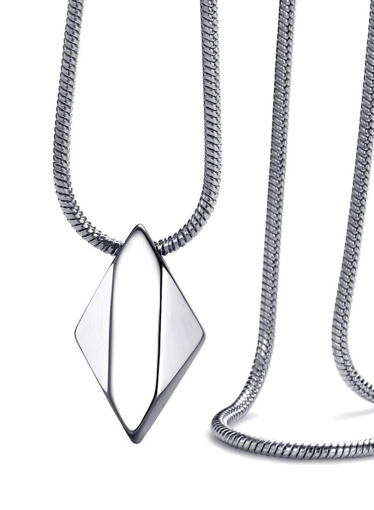 Luxurious Diamond-Shaped Tungsten Pendant with Stainless Steel Snake Chain Necklace  - Image 2