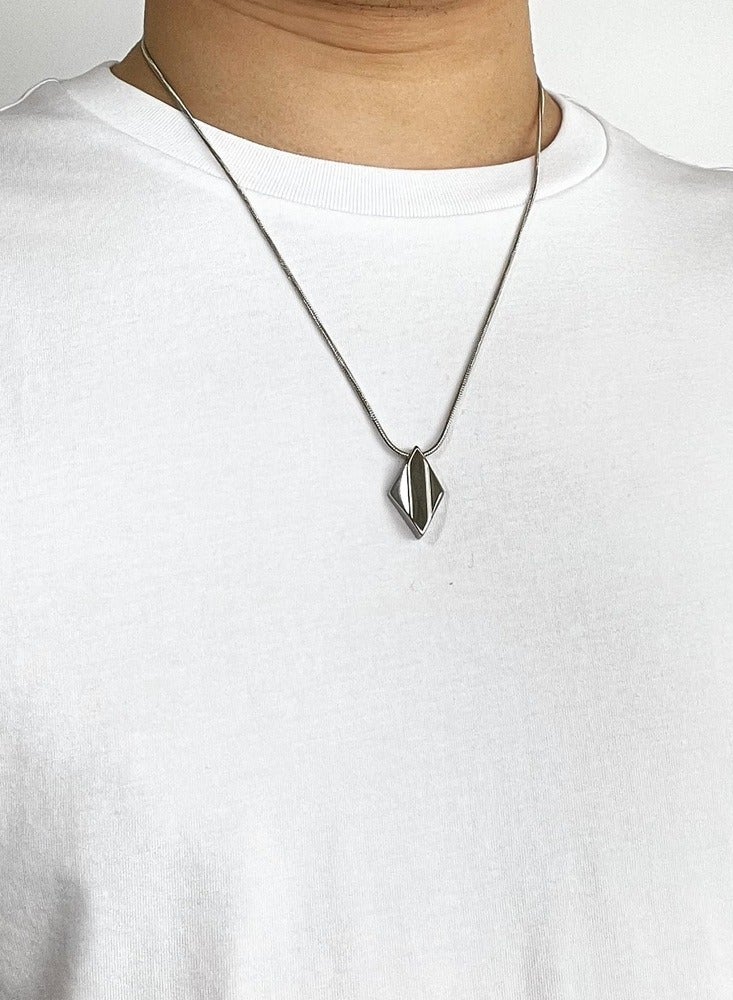 Luxurious Diamond-Shaped Tungsten Pendant with Stainless Steel Snake Chain Necklace  - Image 5